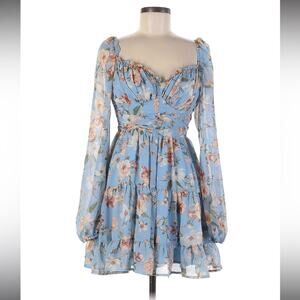 Steps NY Sweetheart floral print smocked bodice bishop sleeve peasant dress, med